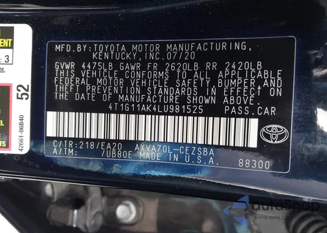 2020 Toyota Camry Se from USA, damaged, VIN 4T1G11AK4LU981525